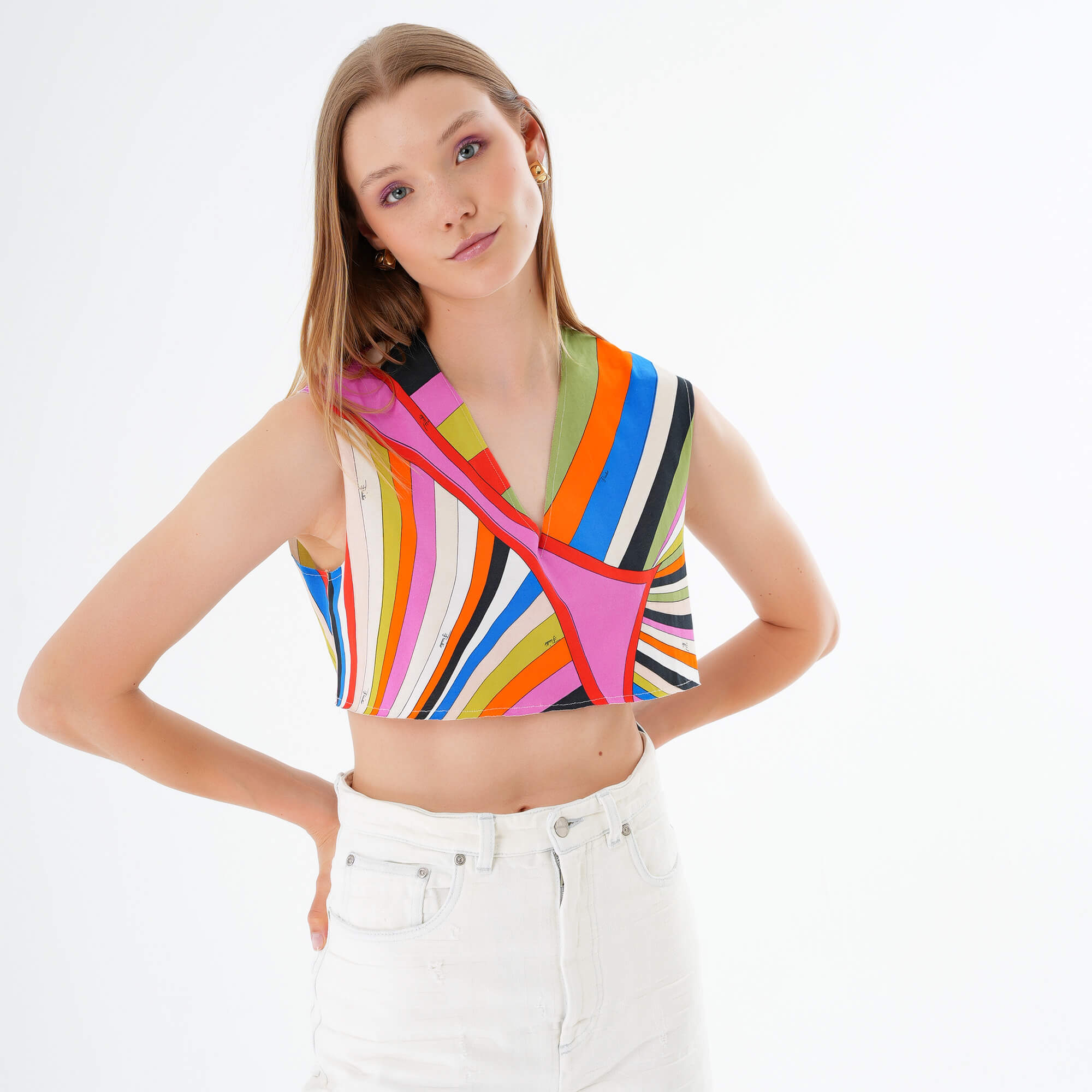 Emilio Pucci -Multicolor Printed Cotton Crop Top M